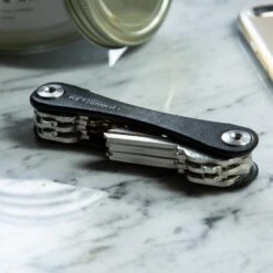 KeySmart Leather Compact Key Holder -Peuget Knives Shop KS019BLKLEA KeySmart Black Leather in Use with Keys