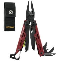 Leatherman Signal Multi-Tool With Nylon Sheath -Peuget Knives Shop LT832743 Crimson Signal Open with Pouch