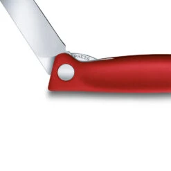 Swiss Classic 4.3" Foldable Paring Knife By Victorinox -Peuget Knives Shop VF67801F Red Folding Parer Locking Mechanism Closeup