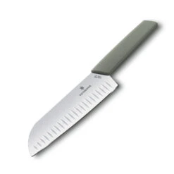 Swiss Modern Colors 7.5" Granton Edge Santoku Knife In Olive Green By Victorinox