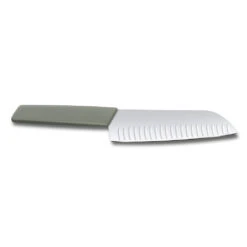 Swiss Modern Colors 7.5" Granton Edge Santoku Knife In Olive Green By Victorinox -Peuget Knives Shop VF6905617K6 Swiss Modern Santoku Back