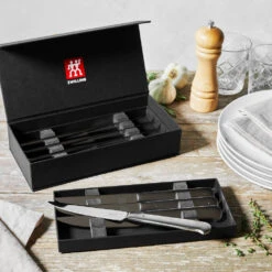TWIN Stainless Steel 8-Piece Porterhouse Steak Knife Set By Zwilling J.A. Henckels -Peuget Knives Shop ZH39129850 Lifestyle Shot