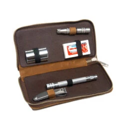 Merkur Travel Shaving Set In Camel Leather Case